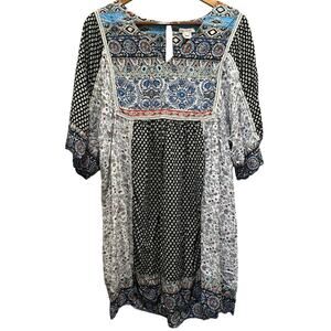 SUNDANCE Floral Patchwork Print Bohemian Dress Sz XL Colorful Loose Breezy Fun